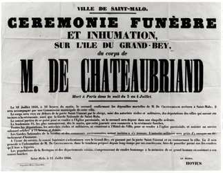 Manifesto per il Funerale di François René de Chateaubriand (1768-1848) a St.Malo 18 luglio 1848
